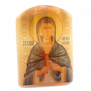 Именная икона из селенита "Святая мученица Лукия Сиракузская" арка большая, 50*30*65мм