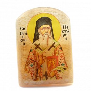 Именная икона из селенита "Святитель Нектарий Эгинский" арка большая, 50*30*65мм