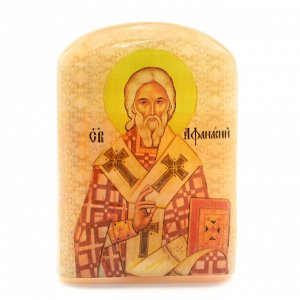 Именная икона из селенита "Святой Афанасий" арка большая, 50*30*65мм