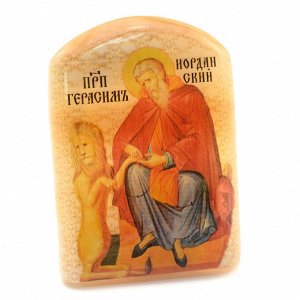 Именная икона из селенита "Святой Герасим Иорданский" арка большая, 50*30*65мм