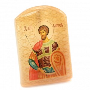 Именная икона из селенита "Святой мученик Виктор Дамасский" арка большая, 50*30*65мм