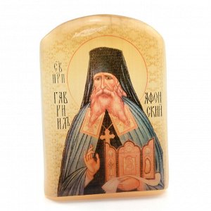 Икона из селенита с подставкой "Гавриил Афонский" арка большая, 50*30*65мм