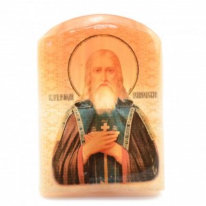 Икона из селенита с подставкой "Святой Мефодий Пешношский" арка большая, 50*30*65мм