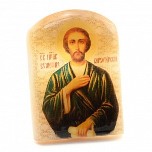 Икона из селенита с подставкой №2 "Св. Симеон Верхотурскии?" арка большая, 50*30*65мм