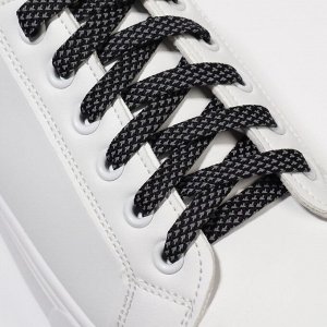 Шнурки для обуви, пара, плоские, со светоотражающим узором, 8 мм, 120 см, цвет чёрный