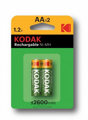 Аккумуляторы NiMH (никель-металлгидридные) Kodak HR6-2BL 2600mAh [KAAHR-2/2600mAh] (40/320 Б0012678, шт