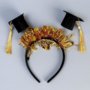 Карнавальный набор «Выпускник университета», 2 предмета: лента золотая + булавка, ободок с шапочками