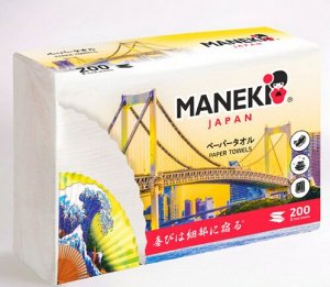 Полотенца бумажные листовые однослойные "Maneki" DREAM, белые, Z-сложения (230х225мм), 200 шт./упак