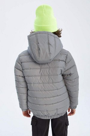 Водоотталкивающее пальто с отражателем на плюшевой подкладке с капюшоном для мальчиков