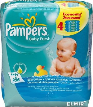 PAMPERS Салфетки детские увлажненные Baby Fresh Сменный блок Quatro 4x64