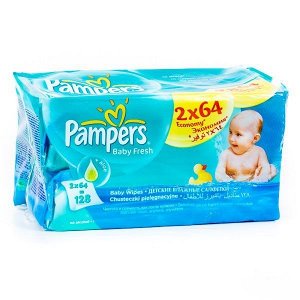 PAMPERS Салфетки детские увлажненные Baby Fresh Сменный блок Duo 2x64\72