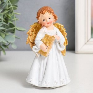 Сувенир полистоун "Праздничный ангел в белом платье" золотые крылья МИКС 7,5х6х12 см
