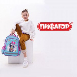 Рюкзак ПИФАГОР SCHOOL, 1 отделение, 3 кармана, "Smart penguin", 38x28х14 см, 271403