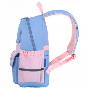 Рюкзак BRAUBERG PASTEL с термонашивками в комплекте, &quot;Friendly bunnies&quot;, голубой, 40х29х14 см, 271423