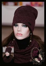 Трикотажный комплект (шапка+восьмёрка) «Алла» (т.бордо)