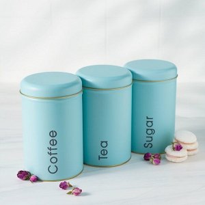 Набор банок для сыпучих продуктов Sugar Coffee Tea, 10x17 см, 3 шт, цвет голубой