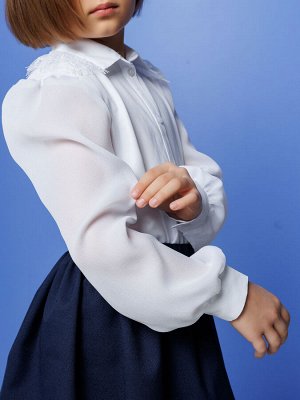 Блузка  для девочки белая с длинным рукавом из креп-шифона