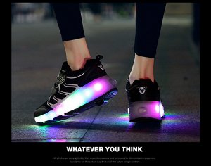 Подростковые кроссовки из экокожи, с сетчатыми вставками, роликами и подсветкой, на липучках, цвет чёрный