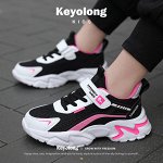 Детские сетчатые кроссовки на шнурках-липучках Keyolong, цвет черный/розовый/белый