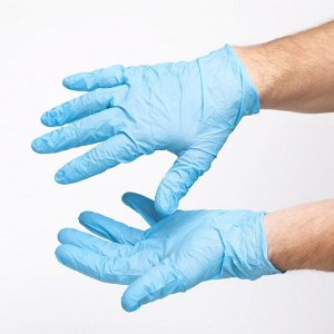 Медицинские перчатки нитриловые, нестерильные, неопудренные Benovy L, голубые