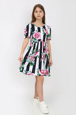 Платье для девочки Роза на полосе короткий рукав-фонарик арт. ПЛ-377