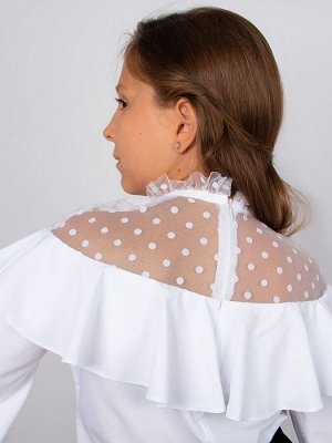 Блузка для девочки школьная нарядная белая 0202