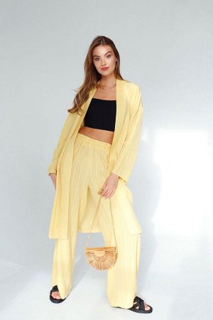 Костюм из кимоно и брюк-палаццо жёлтый