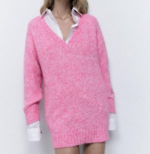 ZARA / СВИТЕР С V-ОБРАЗНЫМ ВЫРЕЗОМ арт. 9598153, розовый