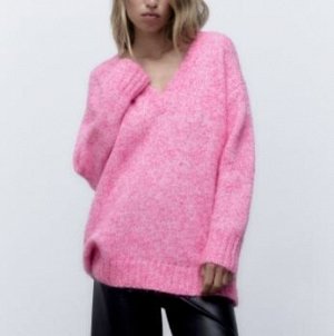ZARA / СВИТЕР С V-ОБРАЗНЫМ ВЫРЕЗОМ арт. 9598153, розовый
