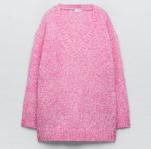 ZARA / СВИТЕР С V-ОБРАЗНЫМ ВЫРЕЗОМ арт. 9598153, розовый