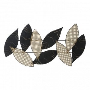 Декор настенный металл "Листья. Точки" чёрный с золотом 105х55 см