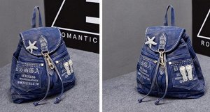 Джинсовый Джинсовый рюкзак украшенный стразами, цвет: ГОЛУБОЙ, материал: текстиль. Размер: 30*15*32см