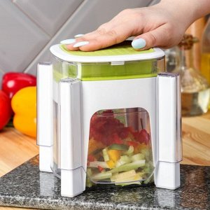 Овощерезка универсальная с контейнером Доляна Fresh Cook, 3 сменные насадки и пушер, 14.5x14.5x21 см, бело-зелёная