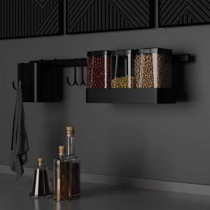 Рейлинговая система для кухни на 8 предметов Доляна, 60,5 см, цвет чёрный