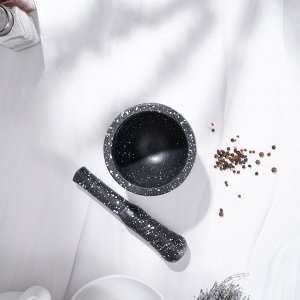 Ступка с пестиком Доляна «Чёрный камень», 10.5x10.5x20 см, чёрная