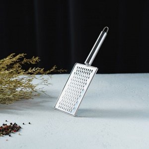 Тёрка Доляна «Металлик», 14x8 см, мелкая, с ручкой, цвет серебряный