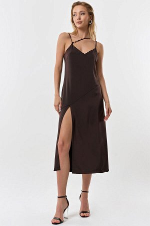 Платье-комбинация из струящейся ткани шоколадное