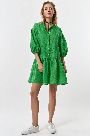 Платье летнее кружевное свободное из хлопка зеленое