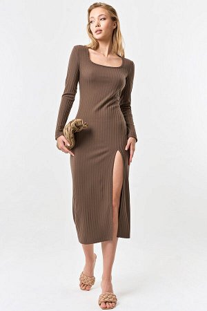 Платье с длинным рукавом из трикотажа какао