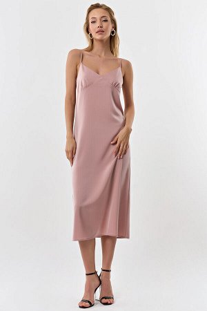 Платье-комбинация миди в полоску пыльно-розовое