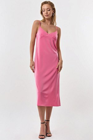 Платье-комбинация миди в полоску розовое
