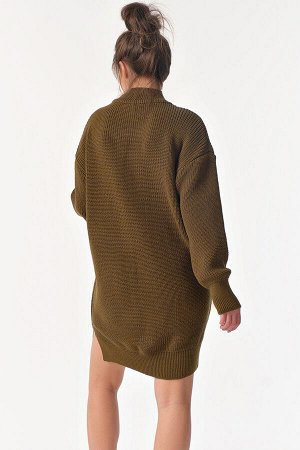 Платье-свитер вязаное  свободного силуэта меланж хаки