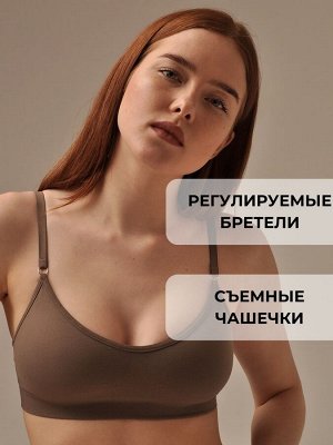 Женский топ на тонких бретелях с чашечками. Wood (темно-бежевый, светло коричневый) цвет