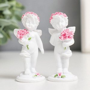 Фигурка полистоун «Ангел с букетом розовых роз», 6.5x2.5x2.5 см, МИКС