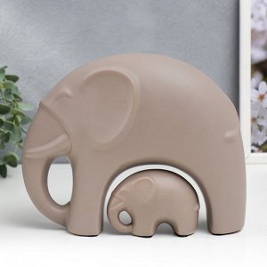 Сувенир керамика "Слон со слонёнком" матовый беж набор 2 шт 18х8х23 см