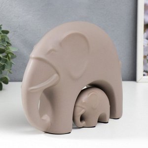 Сувенир керамика "Слон со слонёнком" матовый беж набор 2 шт 18х8х23 см