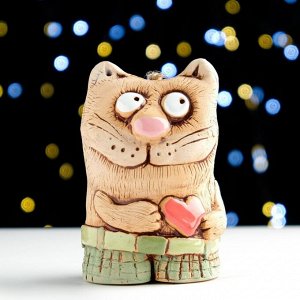 Колокольчик "Котик с сердцем", керамика, микс