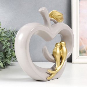 Фигурка керамика «Две птички на яблочке-сердце», серый, 8x22.5x22.3 см