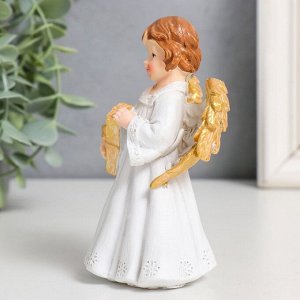 Сувенир полистоун "Праздничный ангел в белом платье" золотые крылья МИКС 7,5х6х12 см