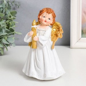 Сувенир полистоун "Праздничный ангел в белом платье" золотые крылья МИКС 9,5х7х15 см